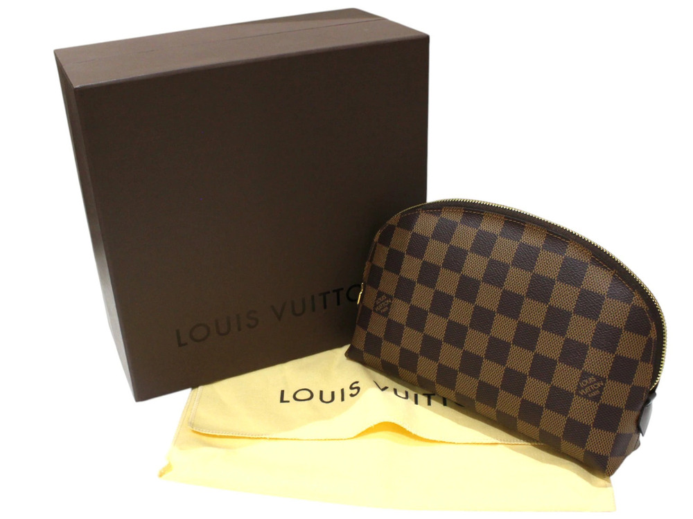 LOUIS VUITTON Pochette Cosmtique Damier Ebene Brown Case Makeup Pouch Clutch